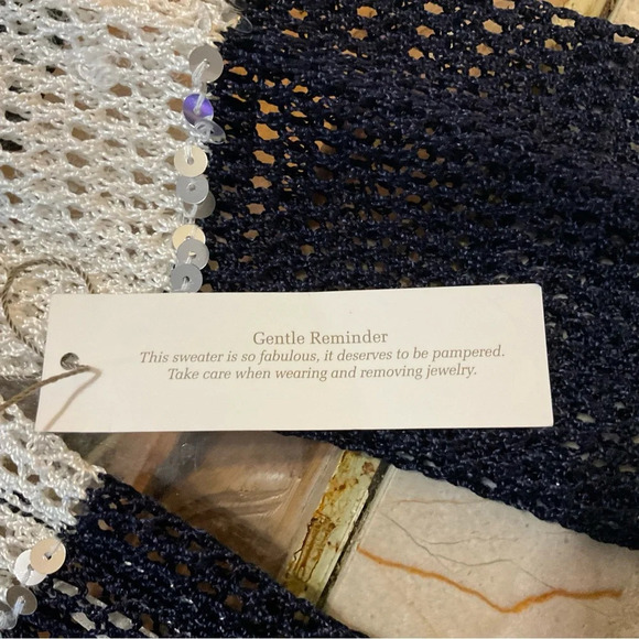 Chicos Navy and White Sweater with Silver Sequins Size 3 - Picture 5 of 13